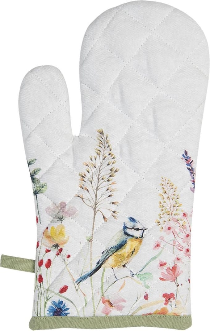 Clayre & Eef Ovenwant 18x30 cm Wit Groen Katoen Bloemen