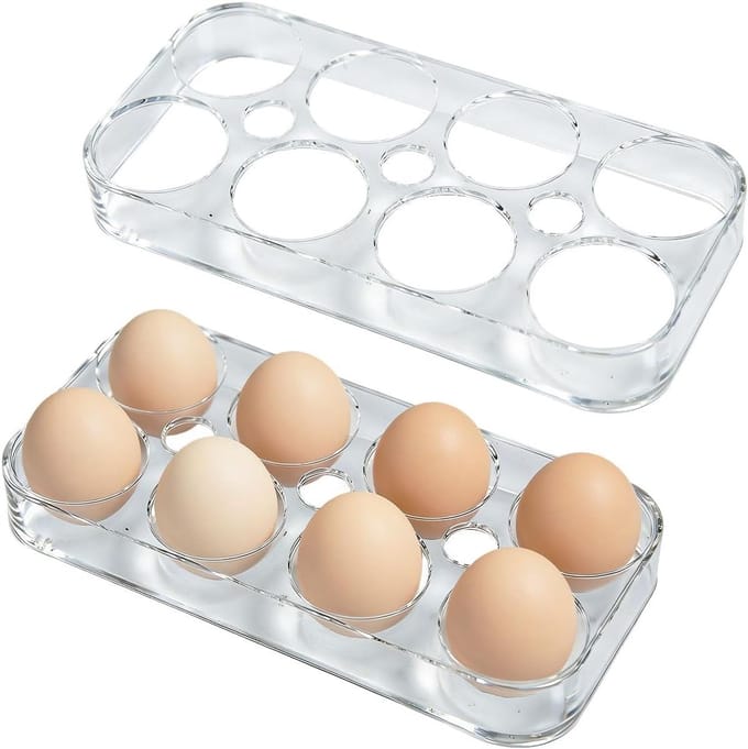 Set van 2 Eierschalen, Transparante Eihouder voor 16 Eieren, Organiser voor de Koelkast, Eieren Opslaan en Veilig Bewaren in de Koelkast
