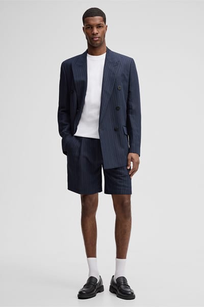 Chinoshorts Kelby met linnenaandeel, marineblauw gestreept
