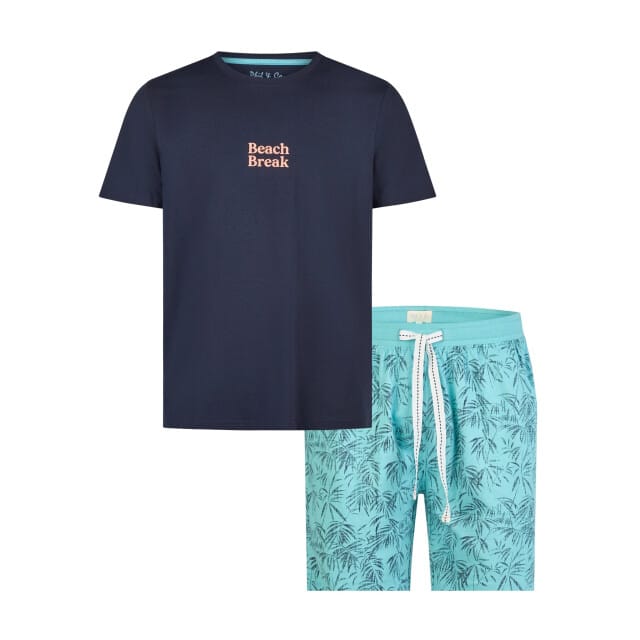 Phil & Co Heren Shortama Korte Pyjama Set Blauw Gebloemd - Maat L