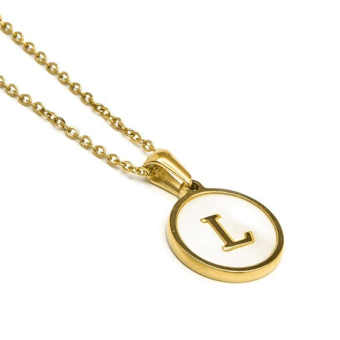 Collier Luxenter en nacre blanche finie en or jaune 18K - Alphabet L beige
