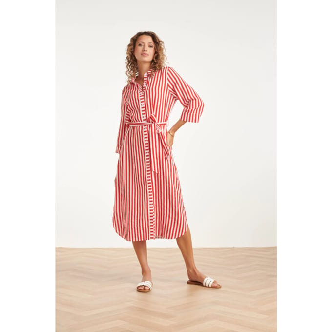 Smashed Lemon Gestreepte maxi-jurk met tailleceintuur |