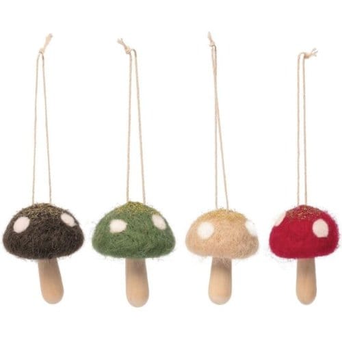 Kerst hanger bos paddenstoel glitter 4 assorti