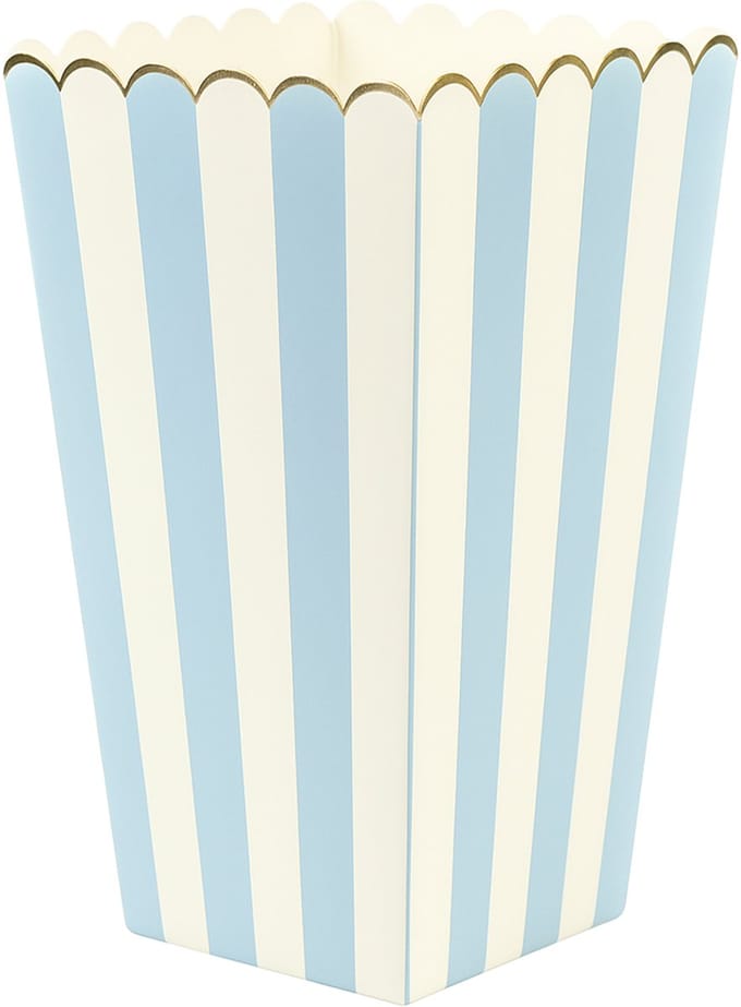 PARTYPRO - 8 gestreepte popcornbakjes in pastelblauw en goud van karton