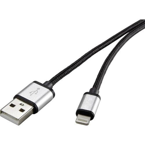Renkforce RF3969327 USB-kabel USB 2.0 USB-A stekker, Apple Lightning stekker 0.50 m Donkergrijs Stoffen mantel