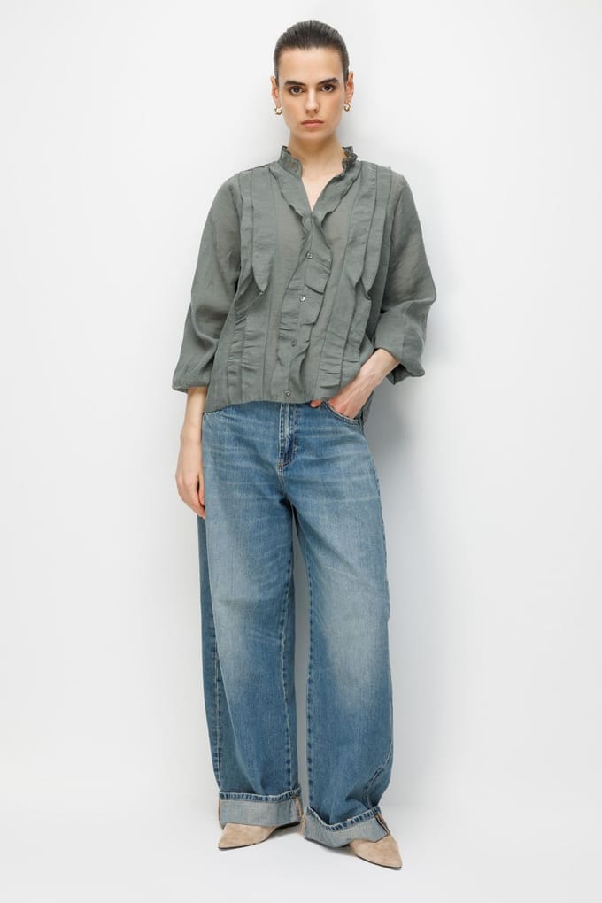 Rimpelige Mandarijnkraag Blouse