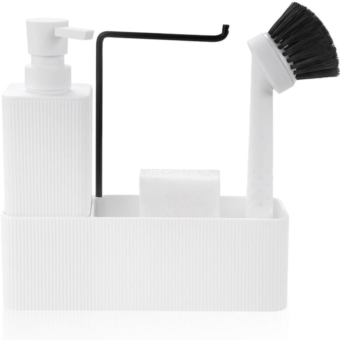 Dailygoods- Afwasmiddeldispenser 5-delig - Keuken Organizer - Zeepdispenser - Sponshouder - Handdoekhouder - Ruimtebesparend Design - Keukenorganizer