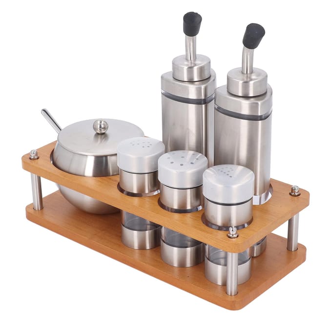 Keuken kruiden dispensers set met houten basis Multifunctionele olie azijn flessen set voor zout L gray