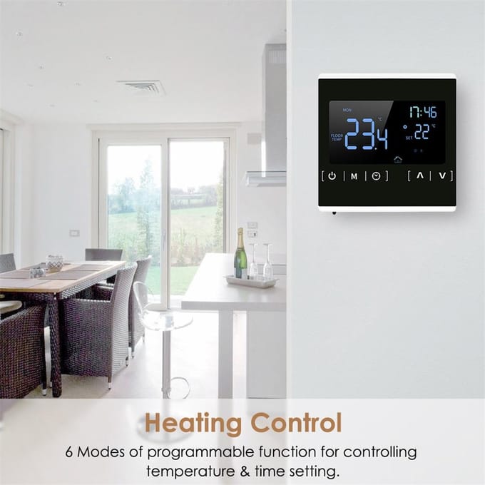 Huis Programmeerbare Thermostaat Helder Comfort Smart Touchscreen Warmte Thermostaat Gemakkelijk Afleesbaar Display zwart