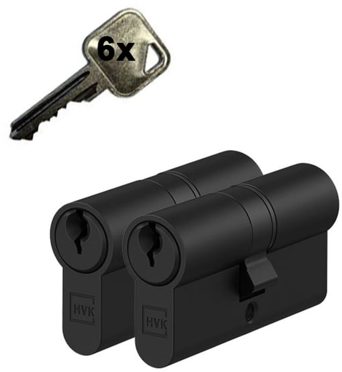 2 zwarte gelijksluitende cilindersloten 30/30mm HVK