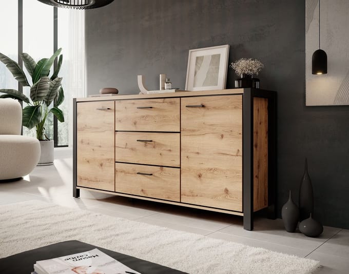 Meubella - Dressoir Acapulco - Eiken - Zwart - 180 cm