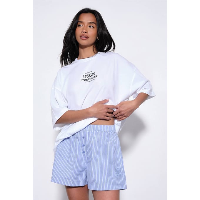 Dames Dsgn Studio Henley Knoop Streep Poplin Short | Blue | Maat: Small