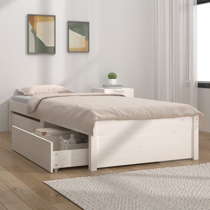 vidaXL - Bedframe - met - lades - wit - 75x190 - cm