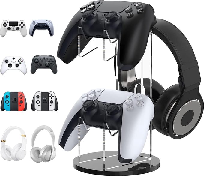 Game Controller houder/headsetstandaard, 2-in-1 acryl universele houder voor houder, gamingaccessoires, controller hoofdtelefoon houder standaard accessoires, zwart