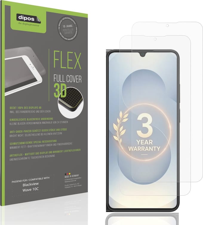 dipos FLEX – 2x Matte Screenprotector geschikt voor Blackview Wave 10C | Volledige Schermbescherming | Case-Friendly