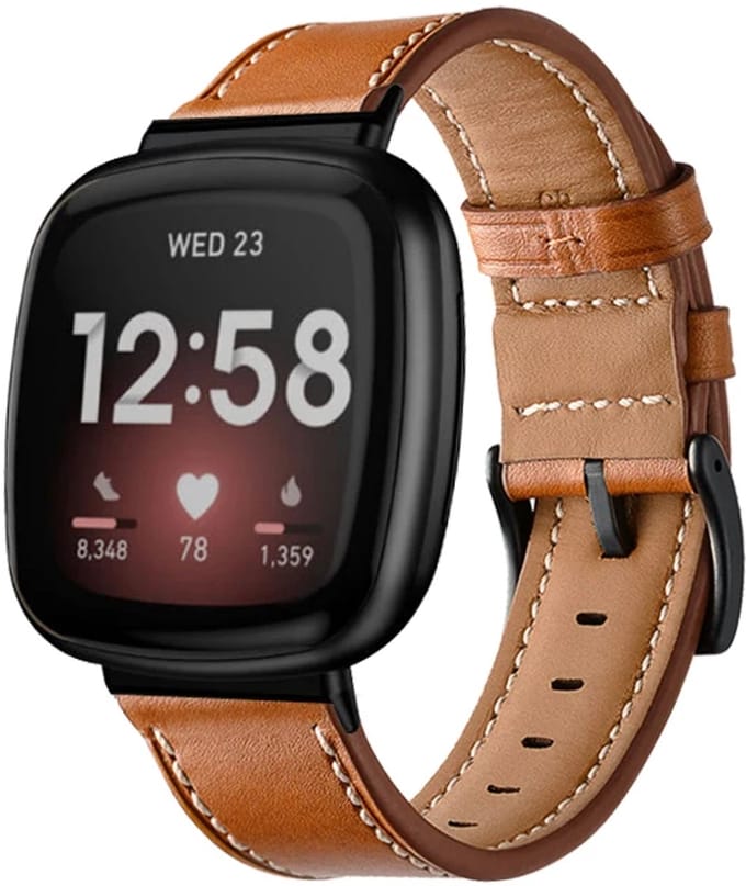 Strap-it Echt Leren Bandje met Gespsluiting – Geschikt voor Fitbit Versa 3 / Versa 4 / Sense / Sense 2 – Bruin
