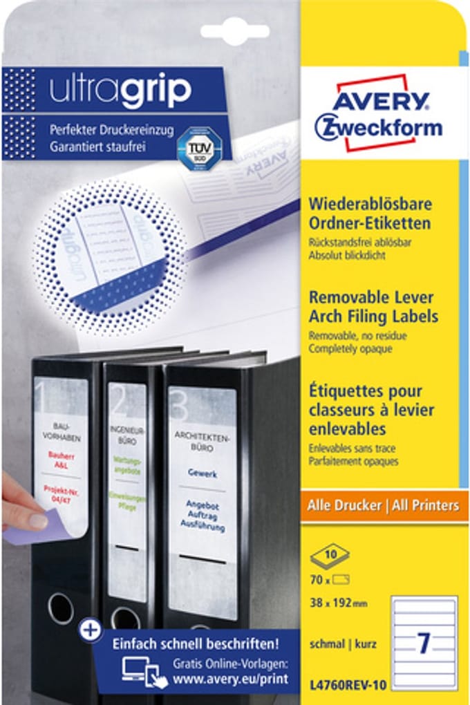 Avery Ordnerrugetiketten Zweckform 38 X 129 Mm Wit 70 Stuks