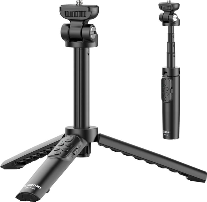 Ulanzi RMT-01 selfiestick statief met Bluetooth remote - Voo camera & smartphone – Uitschuifbaar tot 18,4 cm – Zwart
