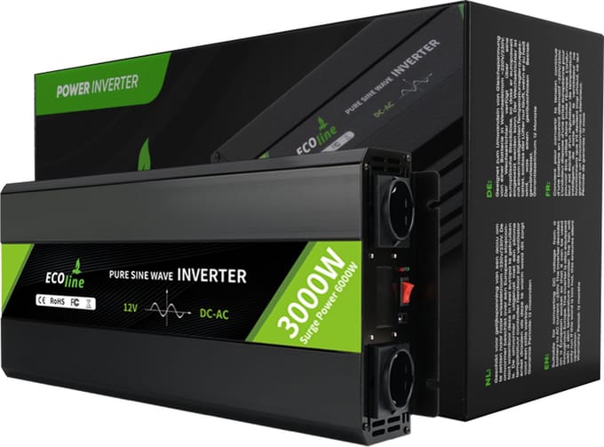 EcoLine - Omvormer 12V Naar 230V - 3000w Vermogen 6000w Piek- Zuivere sinus - Spanningomvormer