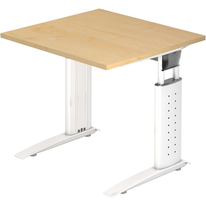 Bureautafel TARVIS, C-poot, vierkant, B 800 mm, onderstel wit, in hoogte verstelbaar, esdoorn