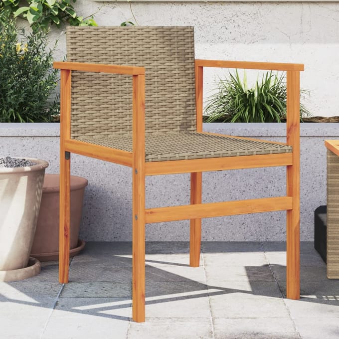 vidaXL - Tuinstoelen - 2 - st - poly - rattan - en - massief - hout - beige