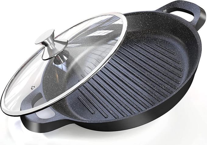 HAKAL Non-stick gegoten aluminium Grillpan 32 cm zwart