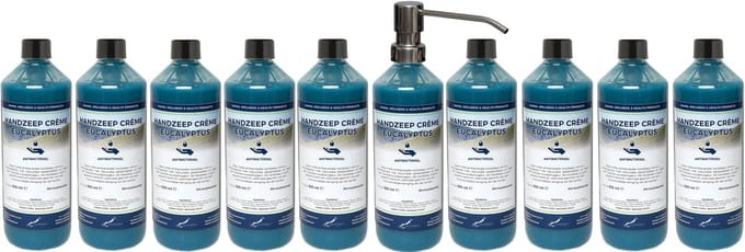 Handzeep Crème Eucalyptus 500 ml - set van 2 stuks - met gratis pomp - Voordeelverpakking