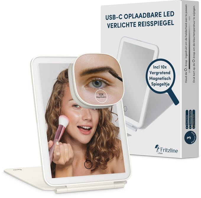 Fritzline Make Up-Spiegel met Verlichting - inclusief 10x vergrotend Magnetisch Spiegeltje