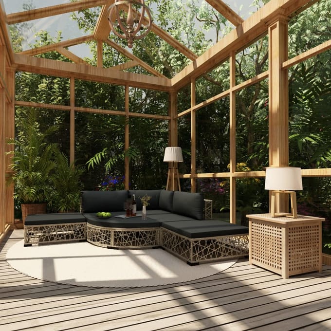 vidaXL - 6-delige - Loungeset - met - kussens - poly - rattan - grijs