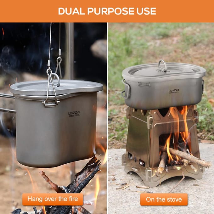 Lixada Outdoor Camping Titanium Kantine Set 380ml 750ml Hangende Pot Thuis Picknick Backpacken gray