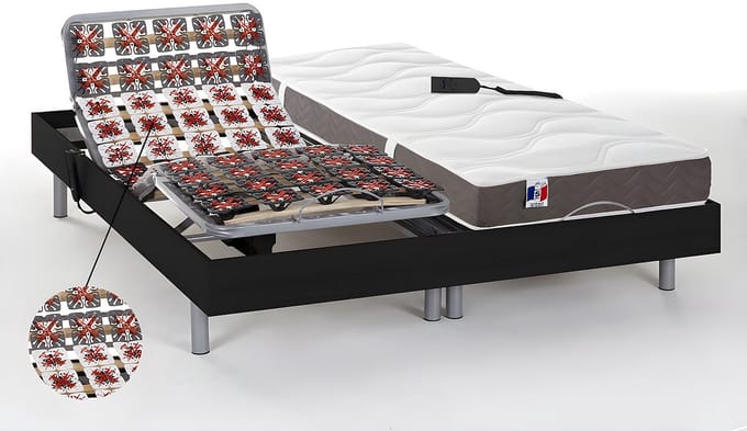 Vente-unique Bed met elektrische lattenbodem hout zwart 2 x 90 x 200 cm
