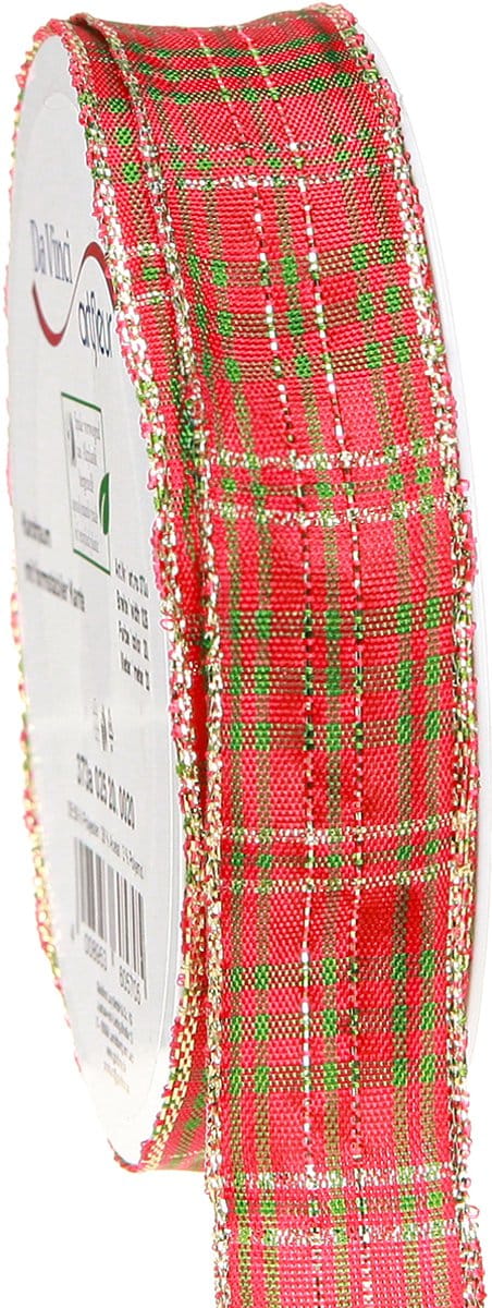 Kerstlint geruit rood groen goud geruit lint 25mm 20m
