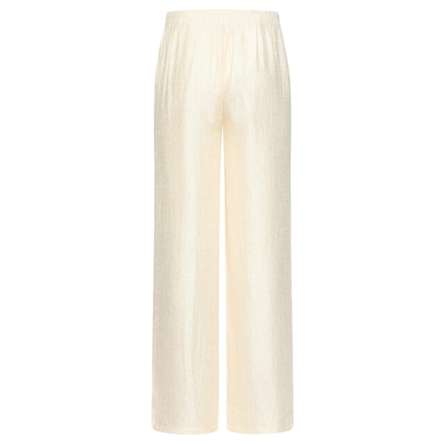 Smashed Lemon Crème wide leg broek met subtiele glans en crinkle structuur |