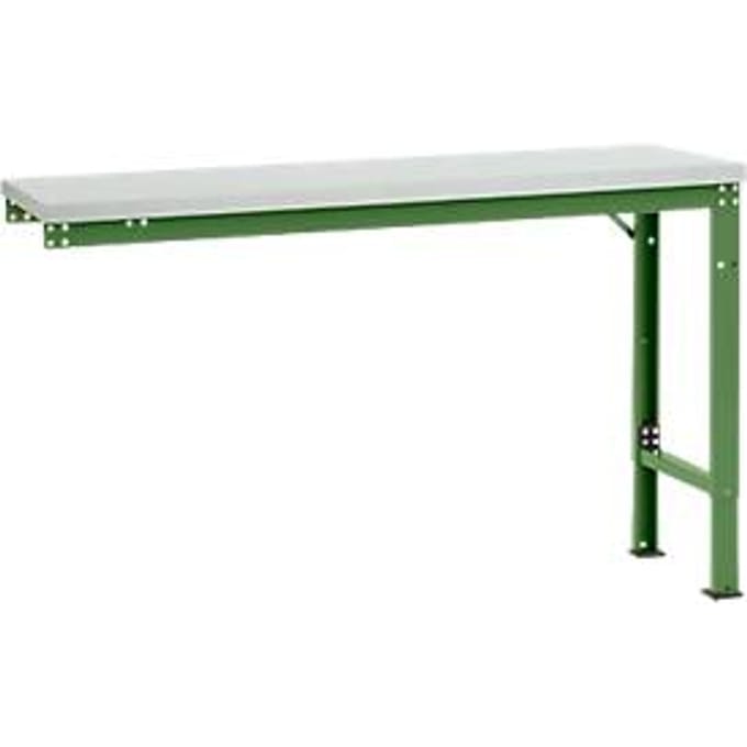 Manuflex AU8051.6011 Werk aanschuiftafel universele speciale met melamine schijf, bxdxh = 1500 x 800 x 722-1022 mm Reseda groen (RAL 9010)