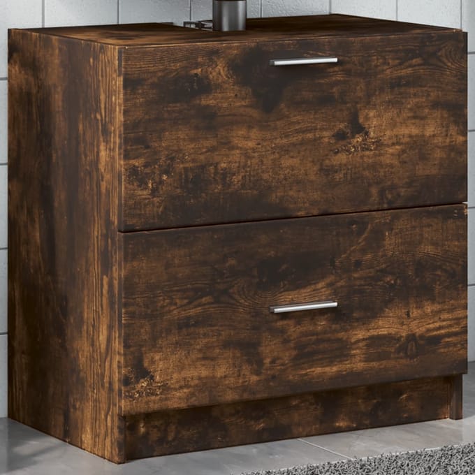 vidaXL - Wastafelkast - 59x37x59 - cm - bewerkt - hout - gerookt - eikenkleurig