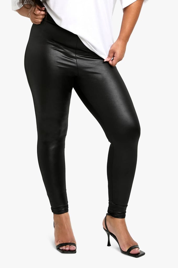 boohoo Dames plus PU-legging met hoge taille | Black | Maat: 22