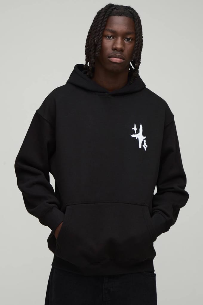 Zwarte oversized graffiti spray cross grafische hoodie | Black | Size Medium