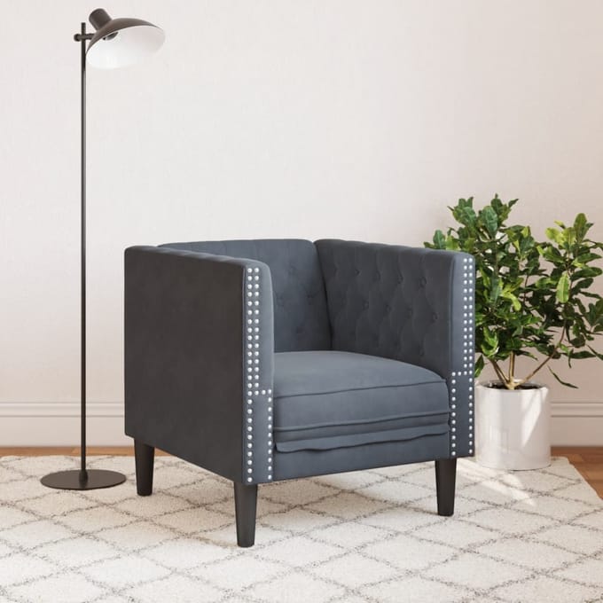 vidaXL - Fauteuil - Chesterfield-stijl - fluweel - donkergrijs