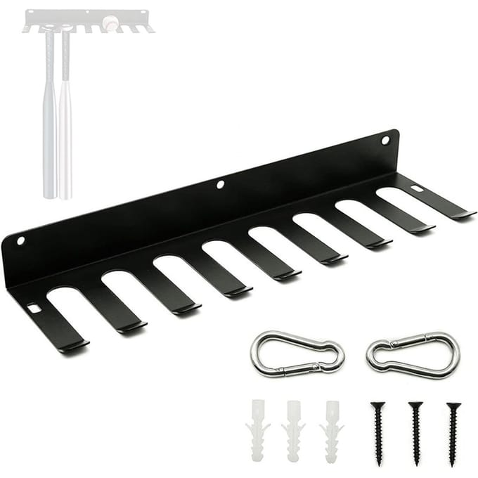Honkbalknuppelhouder 9 tanden Wandmontage Knuppelrek Heavy Duty Staal Honkbalknuppelhanger Houdt 16 zwart