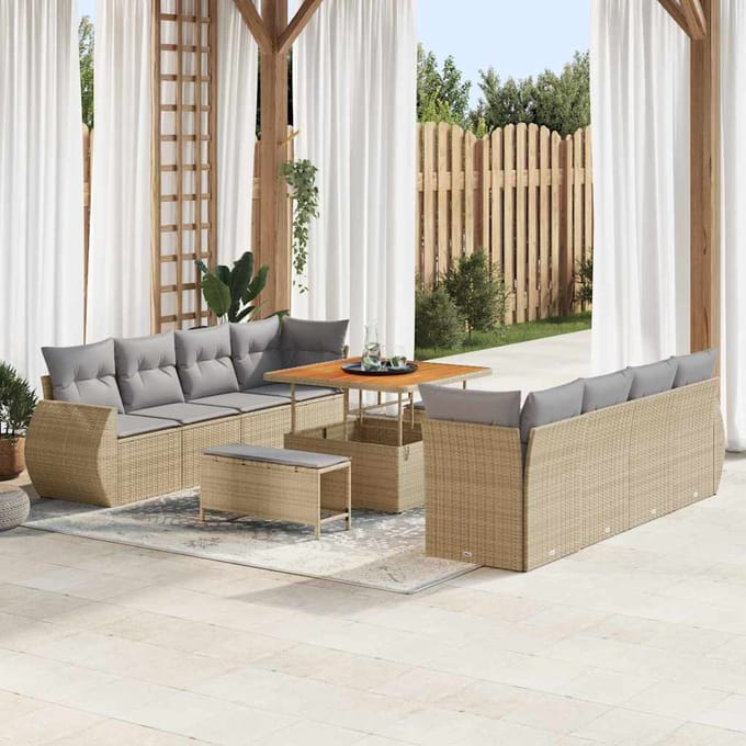 vidaXL - Tuinbank - Set - 11 - st - Beige - poly - rattan
