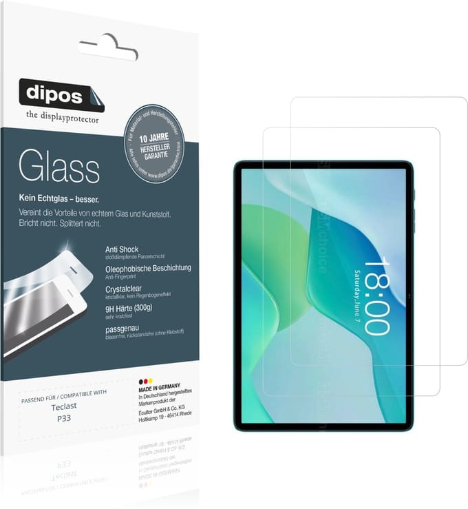 dipos – 2x Pantserfolie geschikt voor Teclast P33 | 9H Screenprotector
