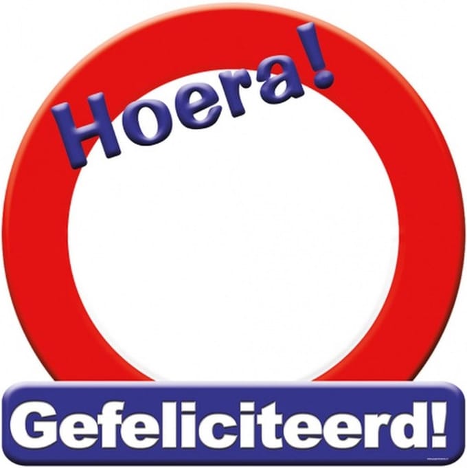 huldeschild gefeliciteerd karton 50 x 50 rood/wit