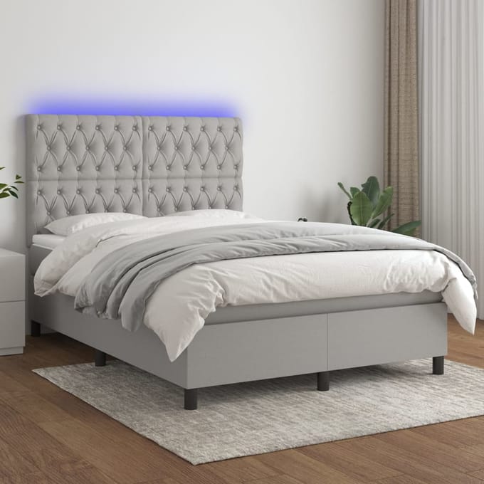 vidaXL - Boxspring - met - matras - en - LED - stof - lichtgrijs - 140x200 - cm