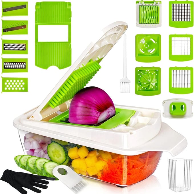 Multifunctionele Mandoline - Keukengereedschap Set - Groenten Snijden - 19-in-1 Functies - 1.3L Capaciteit - Groen Wit