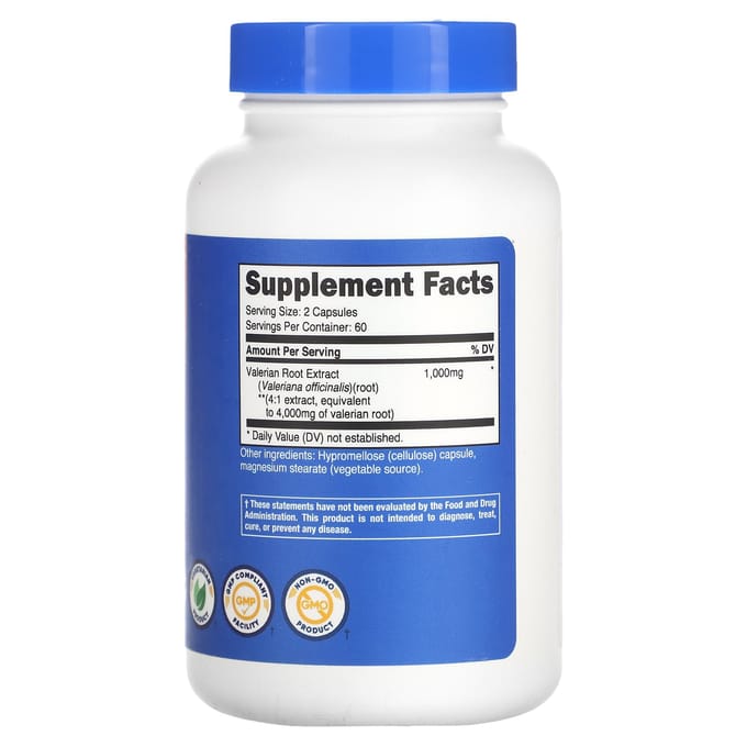 Nutricost, racine de valériane, 4 000 mg, 120 gélules (2 000 mg par capsule)