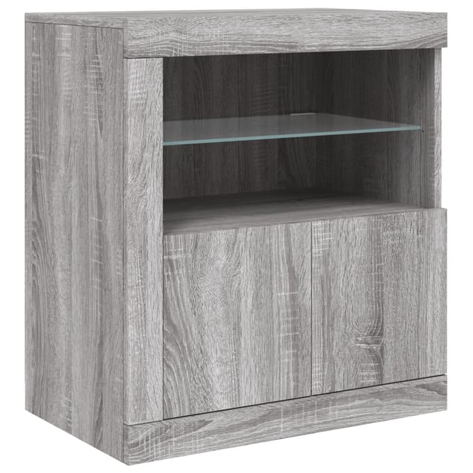 vidaXL - Dressoir - met - LED-verlichting - 60,5x37x67 - cm - grijs - sonoma - eiken