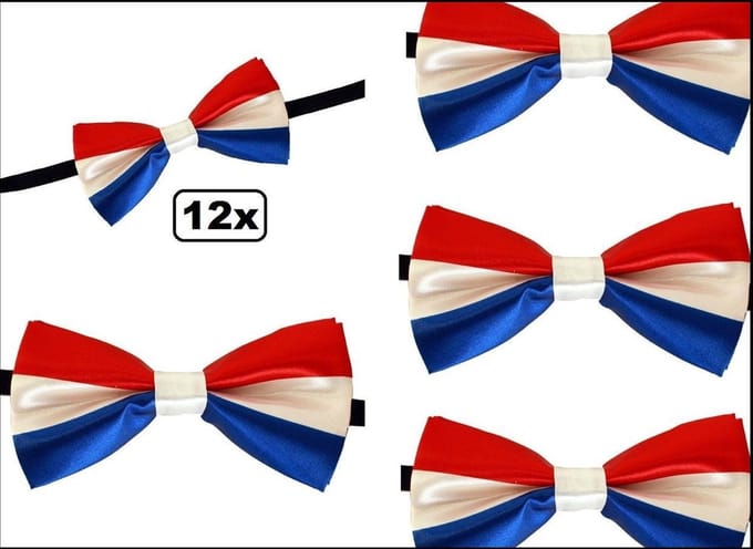 12x Vlinderstrik satijn rood/wit/blauw