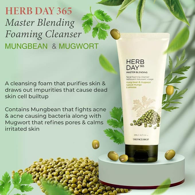 THE FACE SHOP - Herb Day 365 Crème Nettoyante Master Blending #Haricot Mungo & Armoise white