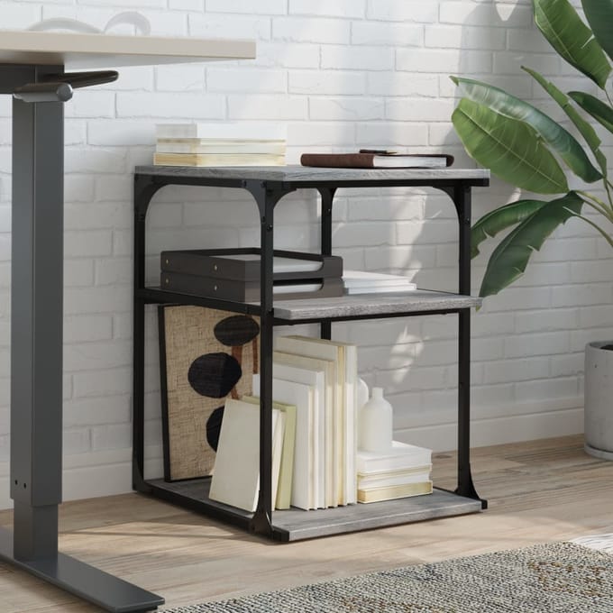 vidaXL - Printerkastje - 3-laags - 43x48x64 - cm - bewerkt - hout - grijs - sonoma