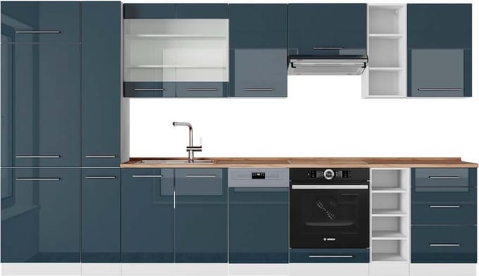 Vicco Fame-Line Complete keukeneenheid – 355 cm, WB Eik Donkerblauw hoogglans/wit